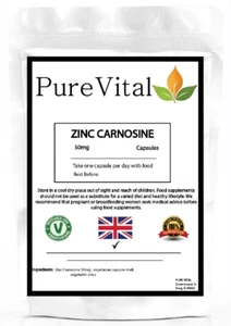 Zinc Carnosine 50mg Capsules – Stomach Lining & Gut Support by PureVital - Picture 1 of 1