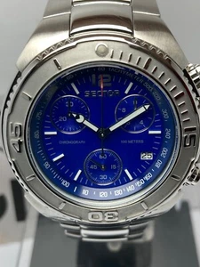 SECTOR,chrono,DATE,BLUE DIAL,QUARTZ,SWISS MADE,WR100M,NEWOLD STOCK,freeshipping. - Picture 1 of 12