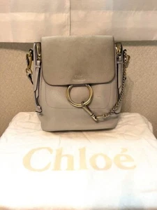 Chloe Faye 2way Shoulder Bag Backpack Suede Leather Greige Authentic Used 2502M - Picture 1 of 10