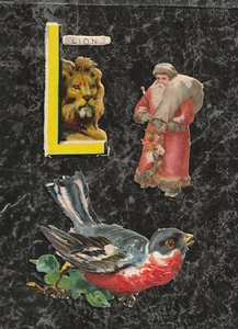 Lote 3 restos troquelados victorianos - L para león, pájaro, Santa Claus - 2,25 a 2,5" - Imagen 1 de 2