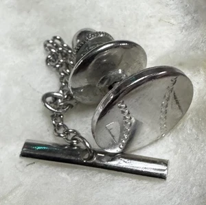 Vintage Tie Tac Pin Silver tone baseball design Etched - Picture 1 of 14