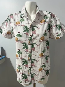 Cactus Men Small Short Sleeve Shirt White Pink Flamingos Slim Fit Button Up - Picture 1 of 6