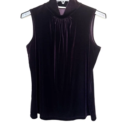Susan Graver Top Women Large Purple Velvet high Neck Classic Preppy Party Office - Image 1 of 4