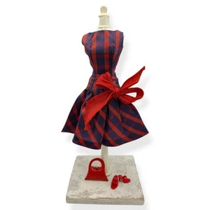 Vtg 1960s Barbie Doll Red Blue Plaid BEAU TIME Dress #1651 w/ Red Purse & Shoes - Picture 1 of 10