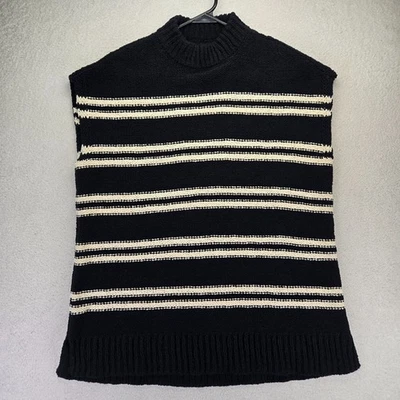 Lilla P Sweater Womens S Sleeveless Mock Neck Black Cream Stripes Knit Luxury - Image 1 of 4