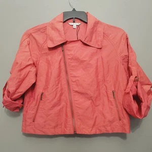 Cabi Scooter Cropped Coral Moto Jacket Size Medium Asymetrical Zipper Style 913 - Picture 1 of 13