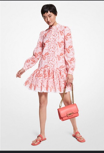 Abito Camicia Donna Michael BY Michael Kors Occhiellato Arancione e Bianco Taglia S 2033