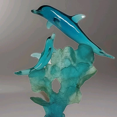 Escultura costera de delfines azul acrílico Donjo “Endearment” firmada numerada certificado de autenticidad Foto 1 de 4