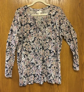 J. Jill Damen Langarm Blumen Top V-Ausschnitt dehnbar Größe L - Bild 1 von 6
