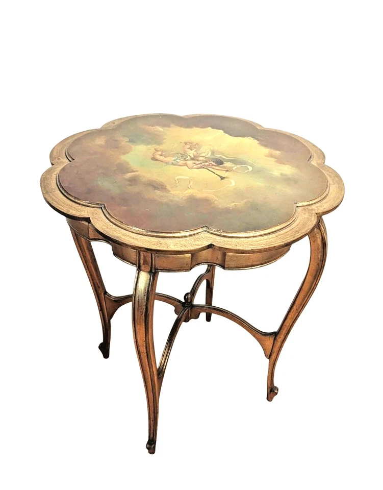 Mesa auxiliar antigua francesa estilo Luis XV pintada a mano Foto 1 de 4