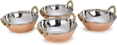 Indian Serving Bowl Vegetable Copper Stainless Steel  Karahi Indian Dishes 4Pcs - Image 1 of 4