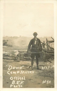 RPPC Postkarte Bonus Army Dawn Camp Marks Official B.E.F. Foto 80 Soldatengewehr - Bild 1 von 2