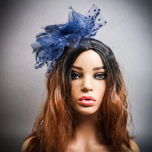 Blue Fascinator Hat with Veil & Feathers for Women – Tea Party, Races, Wedding - Picture 1 of 3