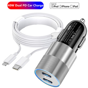 40W Dual Port USB C Car Charger PD Adapter Type C Cord For iPhone 14 13 12 11 XR