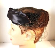 Vintage Brown Faux Fur & Velvet Fascinator Hat With Bow & Net