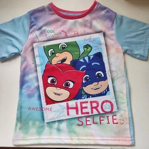 PJ Masks Hero Selfie Pajama Shirt Size 7, Owlette, Catboy, Gekko Short Sleeve - Picture 1 of 7