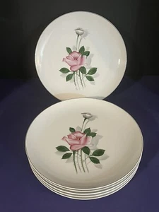 (6) MIWA Meijyo Japan Porcelain Dinner Plates Pink Rose White Bud Platinum Trim - Picture 1 of 4