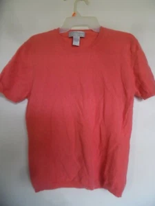 100% Cashmere Woman Sweater Finest Two Ply Large L Coral Top Crew Neck - Imagen 1 de 3
