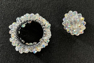 Vintage Armband & Brosche Set - Faux Diamant Perlen, eleganter Retro Schmuck - Bild 1 von 9