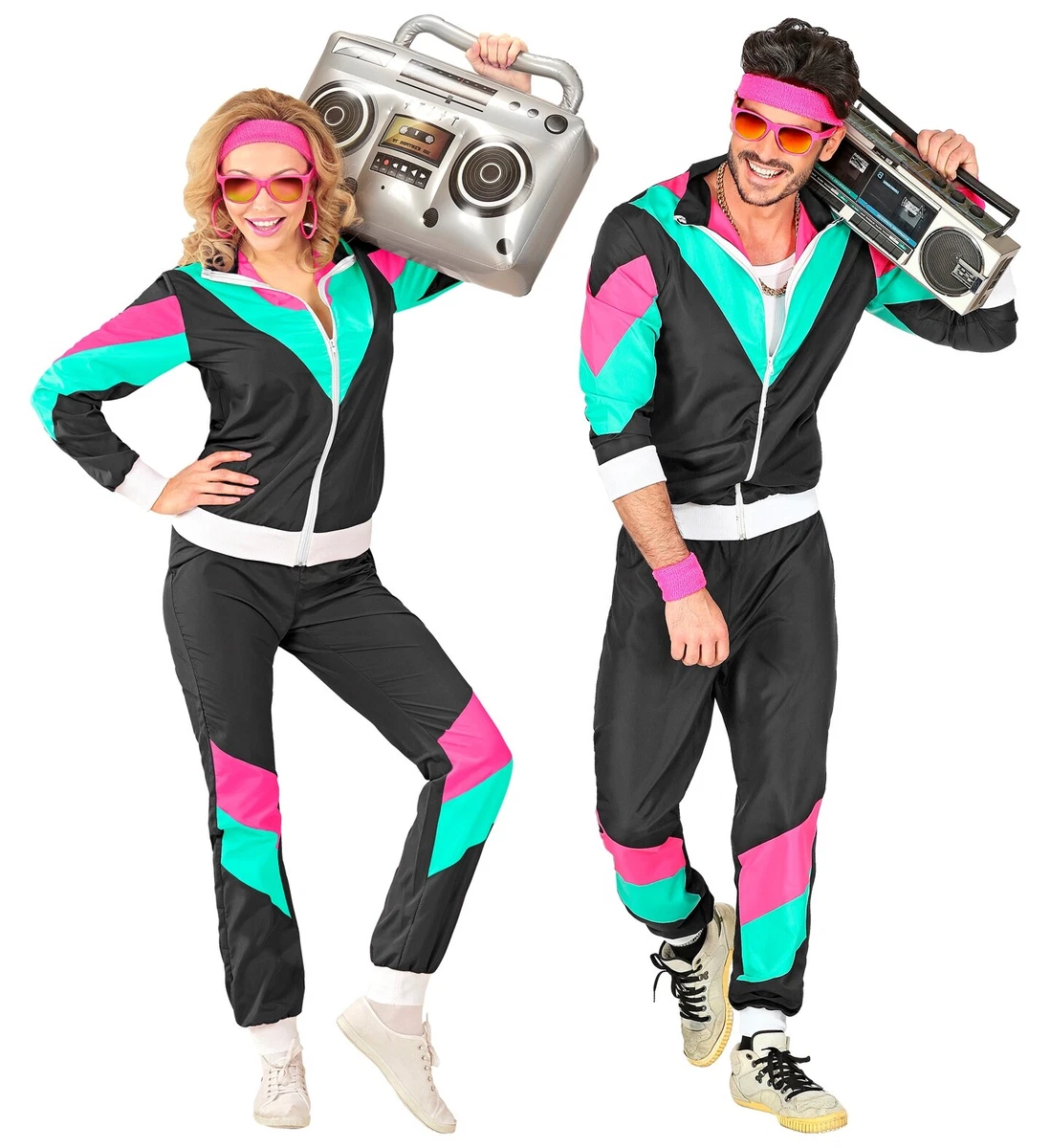 80er 90er Jahre Outfit Damen – 7-teiliges Retro-Set Mit Jacke, Shorts, Bauchtasche & Accessoires Für Karneval
