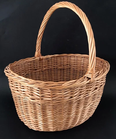 Vtg 70s Large Woven Wicker Rattan Oval Basket Gathering Handle Farmhouse VGC Cover