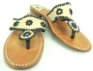 Jack Rogers Vintage Sandalen Größe 6 M hellbraun schwarz Medaillon - Bild 1 von 10