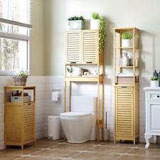 Tall Slim Bathroom Floor Cabinet Freestanding Linen Tower w/ 3 Shelves Natural