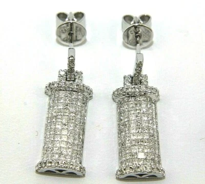Princess Cut Diamond Invisible Cluster Drop Earrings 18K White Gold 2.69Ct - Image 1 of 4