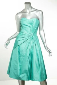 CAROLINA HERRERA Seafoam Green Twist-Front Strapless Pockets Cocktail Dress 4 - Picture 1 of 5
