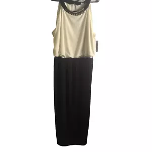 NWT AA Studio Embellished Black & White Midi Dress Long Slit in Back Size 18W - Picture 1 of 7