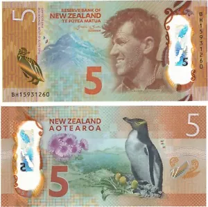 2015 New Zealand 5 Dollar Banknote Polymer P191 UNC - Bild 1 von 1