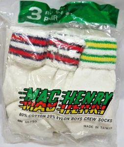 Mac Henry Vintage 80’s Boys Crew Socks 3-Stripes 3 pair fits 6-8 Very Rare!! - Picture 1 of 5