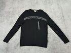 Nwt Dkny Sweater Mens Xxl Black Gray Spell Out Logo Ribbed Crew Designer $65