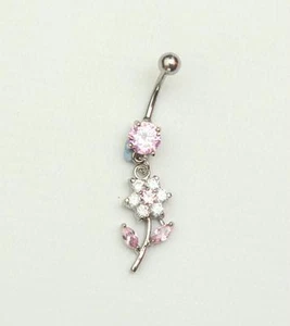 Gorgeous dangle navel belly bar with pink and clear crystals, Stunning bar - Picture 1 of 1