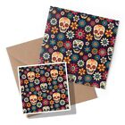 1 x Greeting Card & Sticker Set - Colourful Flowers Skull Floral Sugar #8404
