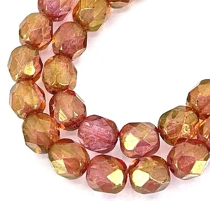 25 Czech Firepolish Glass Faceted Round Beads - Luster Transparent Rosaline 6mm - Picture 1 of 3