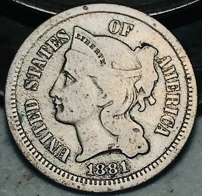 1881 Three Cent Nickel Piece 3C Ungraded US Type Coin CC26323 - Image 1 of 4