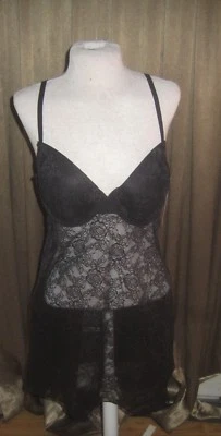 Cassandra Intimates 2 piezas Babydoll Camisón Tanga Negro Transparente Encaje Med Nuevo con Etiquetas Foto 1 de 4