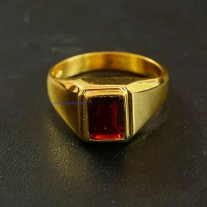 Natural Garnet Gemstone with 925 sterling silver Gold Plated Ring  For Men's #56 - Picture 1 of 4