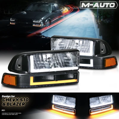 [LED LIGHT BAR DRL]4PC L + R черный фары + бампер сигнал для 1998-2004 Chevy S10 - Изображение 1 из 4