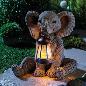 Elephant Lantern with Solar LED Light Garden Decor Statue Ornament for Doorstep - Picture 1 of 1