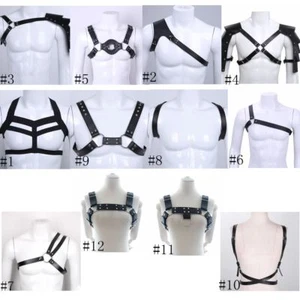 Corpo da uomo in pelle imbracatura petto abbigliamento da club cintura reggiseno cinturino abito fantasia - Foto 1 di 62