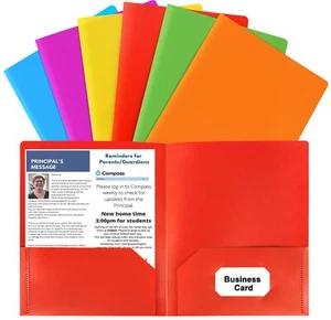 Plastic Folders with Pockets, 6 Color Heavy Duty Two Pocket Folder Business Card - Picture 1 of 8