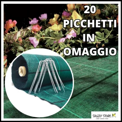 TELO PER PACCIAMATURA VERDE NERO CON PICCHETTI ANTI ERBACCE IN GIARDINO ORTO
