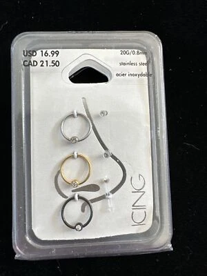 Juego de seis/3 aros para nariz de glaseado, 3 tachuelas de estrás color plata oro negro Foto 1 de 2