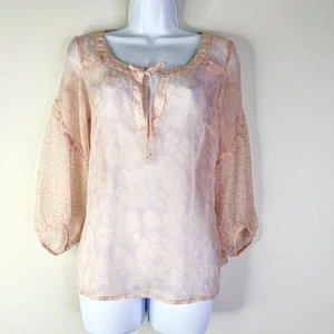 American Eagle Top Women SP Pink Blush Peasant Boho Cottage Sheer Blouse Ruffles - Picture 1 of 9