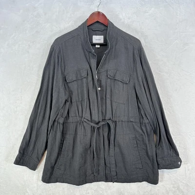 Old Navy Jacket Womens 1X Charcoal Linen Blend Safari Utility Drawstring Waist - Image 1 of 4