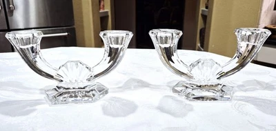 Pair of VTG Val St. Lambert Imperial Clear Crystal Candlestick Holders Signed - Image 1 of 4