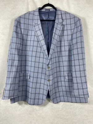 Stafford Jacket Mens 56L Blue Blazer Sport Coat Linen Cotton Blend Plaid - Image 1 of 4