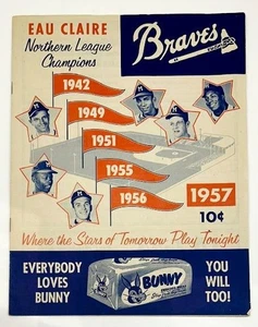 1957 EAU CLAIRE BRAVES OFFICIAL PROGRAM / SCORECARD @ WAUSAU LUMBERJACKS, SCORED - Picture 1 of 4